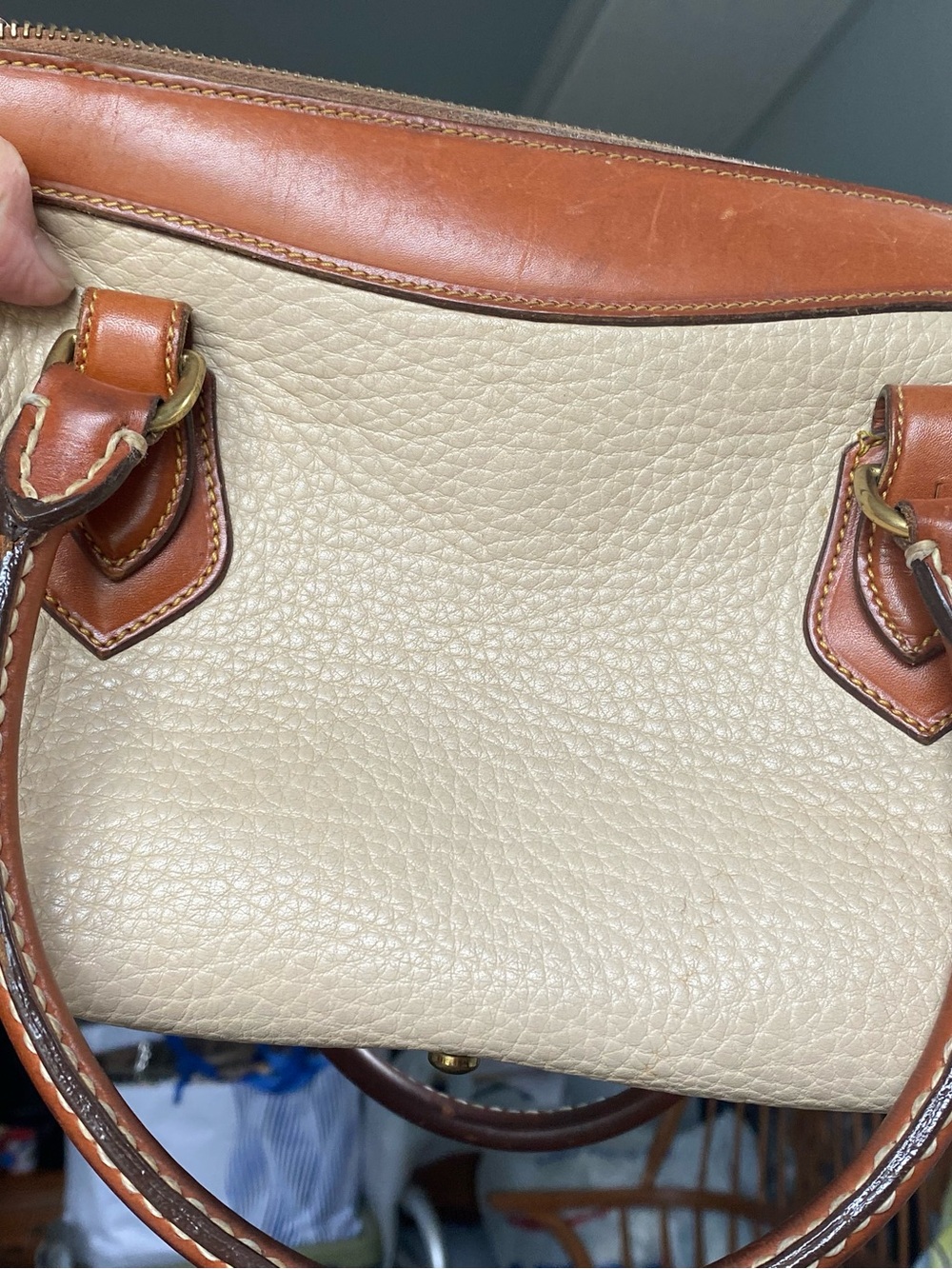 Dooney & Bourke Leather Gladstone Cream and Tan Satchel - Picture 15 of 16